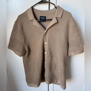 Abercrombie & Fitch Stitch Button-Through Sweater Polo - Medium - Color: Taupe